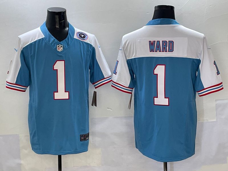 Men 2025 Tennessee Titans #1 Ward Light Blue white Throwback Three generations Nike Limited NFL Jersey style 1